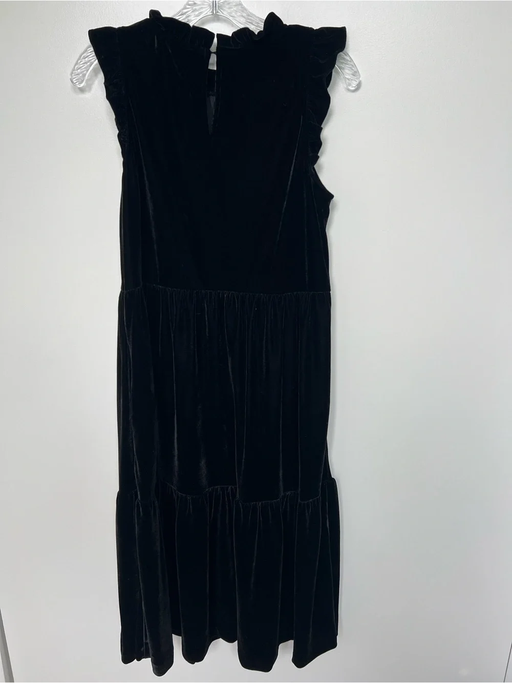 J. Crew Black Velvet Ruffled Neck women’s Midi Dress